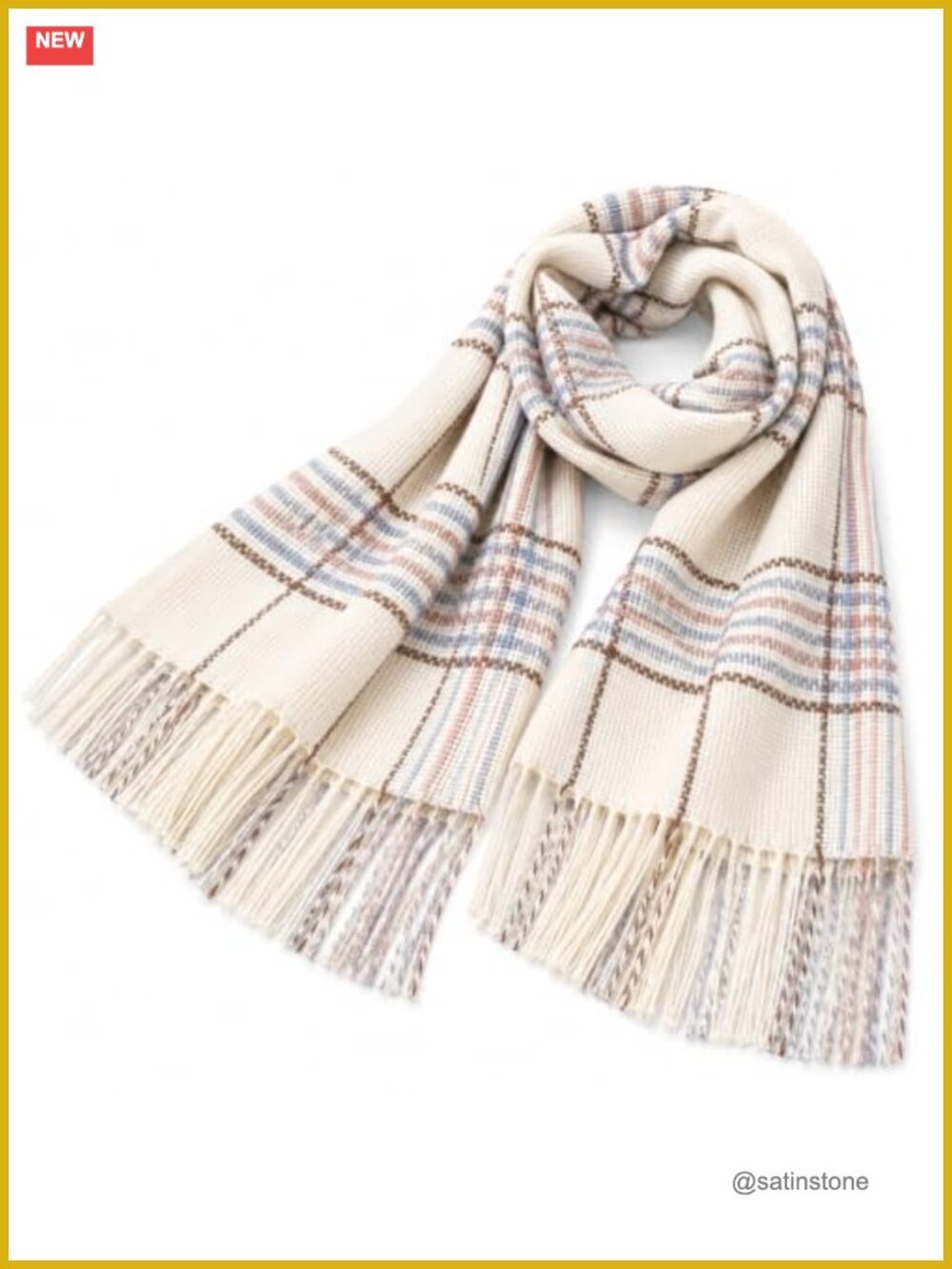 Plaid Scarf Soft Checkered Wrap with Fringe Fall Winter